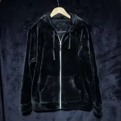 【Sterny】ベロア調 ジップアップパーカー 黒 L〜XL相当