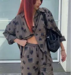 juemi Fade Leo Pattern Shirt チャコール