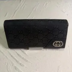 グッチ GGキャンバス コンチネンタル長財布 バープレート シルバー
