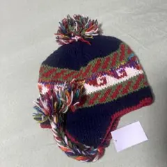 ウール100% 耳当て付きニット帽ビーニー カラフルな冬用帽子
