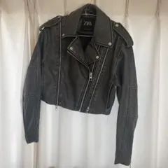 ZARA ブラック クロップドライダースジャケット