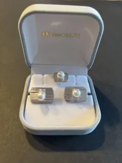 〈宝石のイシガミ〉パールシルバー ストライプ模様 カフリンクスタイピンセット