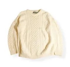 アイルランド製 アランクラフト ウールニット フィッシャーマン XL アイボリー