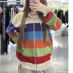 ボーダー ジップパーカー