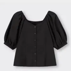 【美品】ジーユー⭐️パフスリーブブラウス カットソー 五分袖 ブラック M