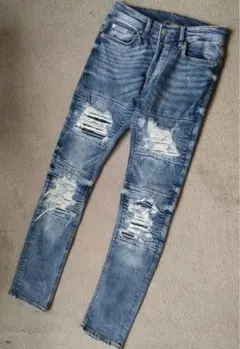 H&M エイチアンドエム クラッシュ ダメージ バイカー スキニー デニムパンツ