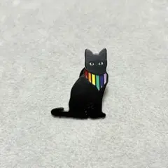 黒猫レインボースカーフピンバッジ虹ねこピンズおすわりブラックキャットピンブローチ