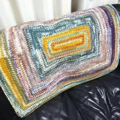 手編みブランケット　ひざ掛け　長方形グラニースクエア　カラフル