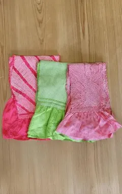 ●帯揚げ3個セット● ピンク 緑 濃ピンク しぼり 正絹