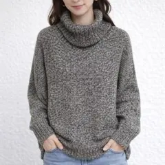 セーター【暖か】タートルネック グレー Mサイズ ドルマンスリーブ