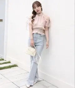 ZARA バルーンシェイプトップス フリルトップス ピンク L 美品 三上悠 