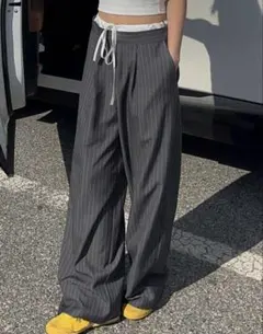 ストライプ スラックスワイドズボン 韓国