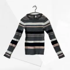 H&M リブニット ボーダー 長袖 ニット トップス XS