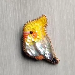 オカメインコ ブローチ グレー