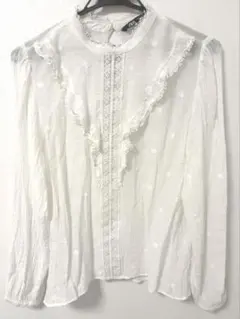 ZARA ホワイト フリルドットシャツ 長袖