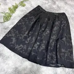 イノウェーブ 花柄 レース シアー 膝丈フレアスカート M ブラックのサムネイル