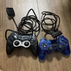 PS2 有線コントローラー 2個セット 黒 透明青 HORI