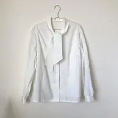 ボウタイブラウス 長袖 無地 比翼 ホワイト インポート ヴィンテージ