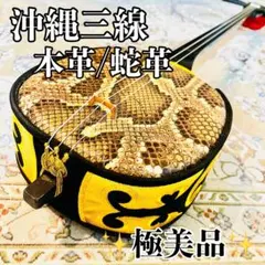 【極美品】 沖縄 三線 本革 蛇皮 蛇柄 三味線 楽器 弦楽器 伝統楽器のサムネイル