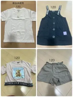 Tシャツ2枚とショートパンツ、肩紐スカート　4点セット 120