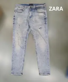 ZARA スキニーデニム ダメージ加工 ライトブルー　ストレッチ入りのサムネイル
