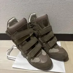 インヒールスニーカー IsabelMarant カーキ 本革 カーフ&ラム 23 インヒールスニーカー IsabelMarant カーキ 本革 カーフ&ラム 23