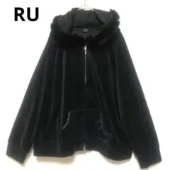 ​【極美品】RU アールユーラビットファー付 ベロアパーカー ジップアップ黒 M