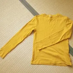 イエロー リブ編み 長袖Tシャツ