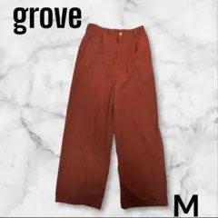 美品【grove】M ワイドパンツ 麻含む グローブ ブラウン