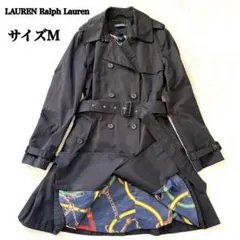 Lauren Ralph Lauren 雙排釦風衣 繫帶 內襯印花 黑色 M