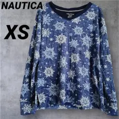 NAUTICA 【XS】フリース 紺 スノーフレーク 雪 結晶 総柄 トップスのサムネイル