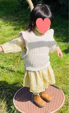 petit main 花柄ワンピースとニットベストセット 100