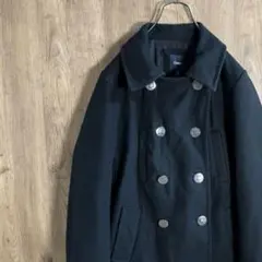 人気カラー　GAP ピーコート　ウール　無地　シンプル　厚手　黒　S H13