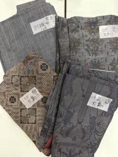 【着物4点セット⑩】大島紬？多彩な色柄／リメイク素材にものサムネイル