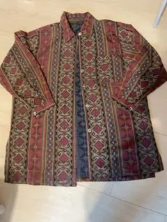 ヴィンテージ シャツ レトロ 幾何学模様 長袖 古着風 メンズライクユニセックス