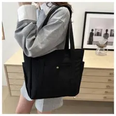 トートバッグ 黒 マザーズバッグ キャンバス ランチ 弁当 ピクニック 大容量