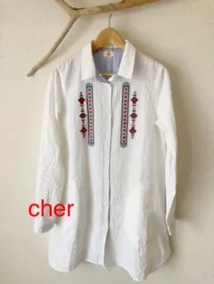 クリフメイヤー　長袖刺繍シャツワンピース　美品　ホワイト