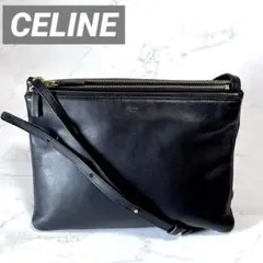 【美品✨】 セリーヌ トリオ ラージ 旧ロゴ ショルダーバッグ ブラック 黒 CELINE - セリーヌ 旧ロゴ フィービー トリオ ラージ ショルダー