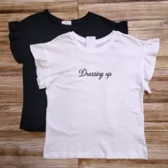 新品 未使用 胸元 英字プリント 半袖 Tシャツ 黒と白 女の子 140