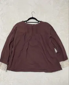 サマンサモスモス 袖レース コットンリネン ブラウス 茶 F 綿麻 SM2