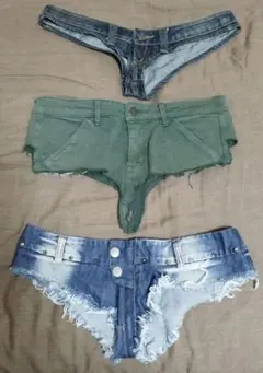デニム・ショートパンツ3点セット Tバック ショーパン