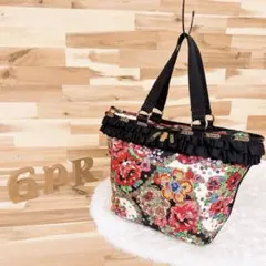 美品 カービングトライブス ハンドバッグ 花柄 トート スパンコール