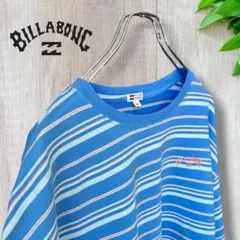 BILLABONG ボーダーTシャツ M クロップド丈 刺繍ロゴ ブルーのサムネイル