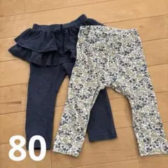 フリル付きネイビーと花柄レギンスセット　80