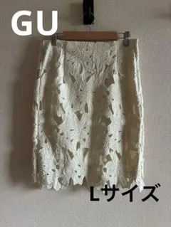 GU アイボリー 花柄レースタイトスカート Lサイズ