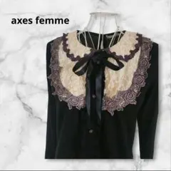 axes femme フリルトップス カメオ風ブローチ 長袖 黒 M 上品 - メルカリ