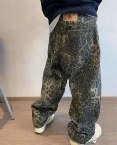 XLレオパードヒョウ柄デニムパンツグランジy2kレオパードカジュアル ストリート