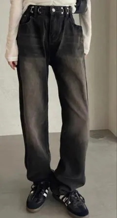 Miniministore ハイウエストワイドストレートデニムパンツ