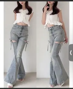 RESEXXY カットアウトリボンデニムパンツMサイズのサムネイル