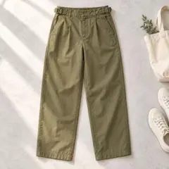 シップス◆テーパードパンツ コットンリネン カーキ ウエストゴム 大人キレイ
